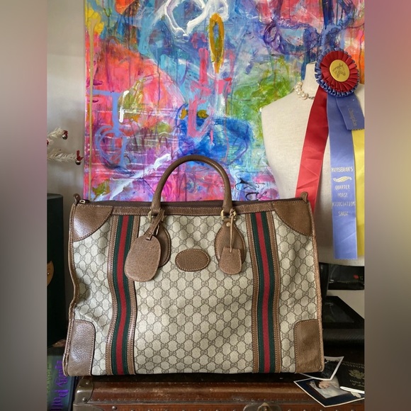 Auth Rare Vintage GUCCI Sherry Duffle Bag Tote Carry On Luxury Designer Luggage - Picture 11 of 11